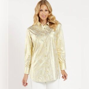 Jude Connally NWT Kimber Metallic Gold Foil Medallion Button Down Blouse Size M